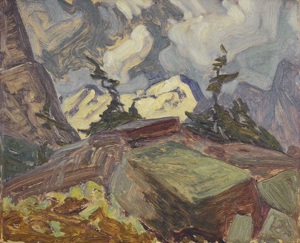 Group of Seven: J. E. H. MacDonald, Above Lake O’Hara, 1929, oil on paperboard, 21.6 x 26.7 cm (8 1/2 x 10 1/2 in.), Gift of Mr. C. A. G. Matthews, McMichael Canadian Art Collection, Kleinburg, Canada.
