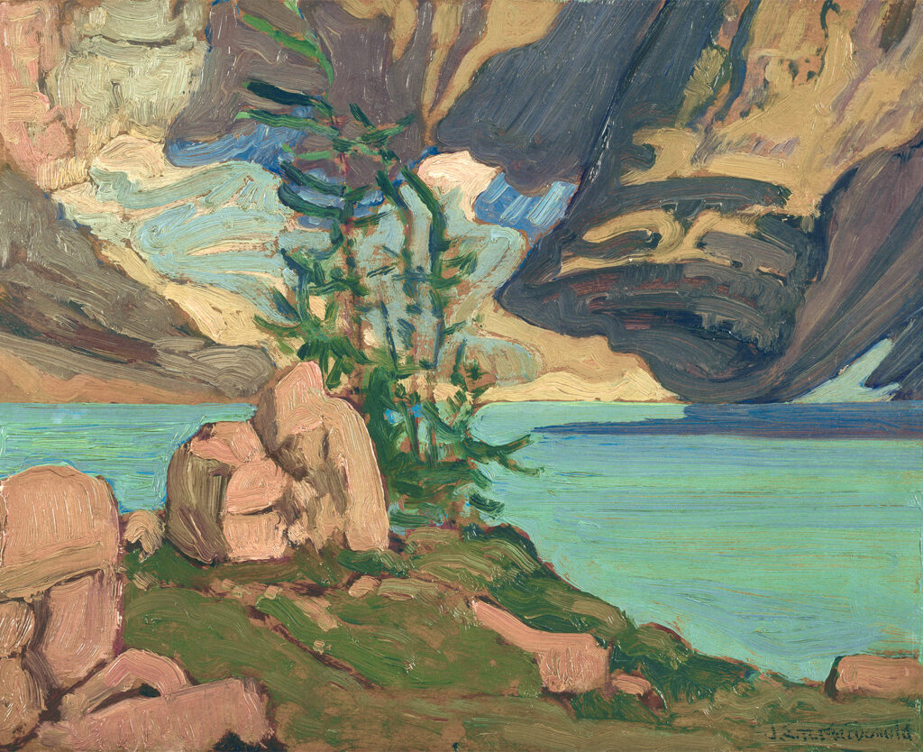 Group of Seven: J. E. H. MacDonald, Lake McArthur, Lake O’Hara Camp, c. 1924, oil on panel, 21.6 x 26.7 cm (8 1/2 x 10 1/2 in.), Gift of Mr. C. A. G. Matthews, McMichael Canadian Art Collection, Kleinburg, Canada.
