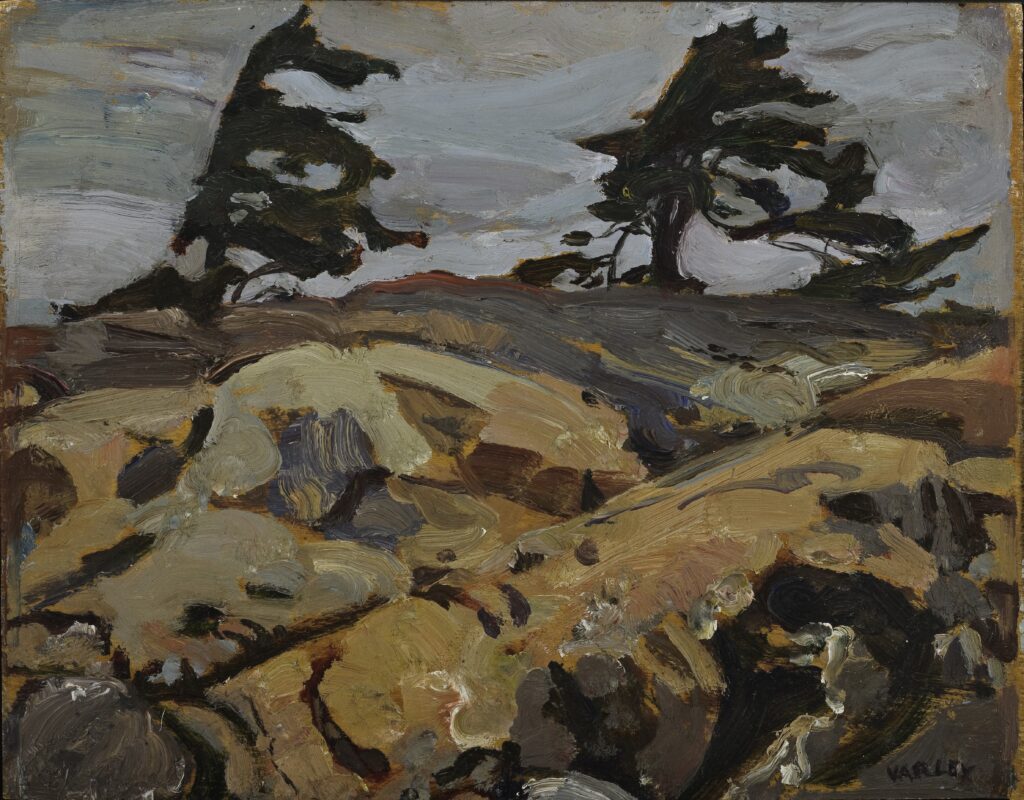 Group of Seven: Frederick Varley, Stormy Weather, Georgian Bay, c. 1920, oil on wood panel, 20.7 x 26.6 cm (8 1/8 x 10 1/2 in.), Gift of the Founders, Robert and Signe McMichael, McMichael Canadian Art Collection, Kleinburg, Canada.
