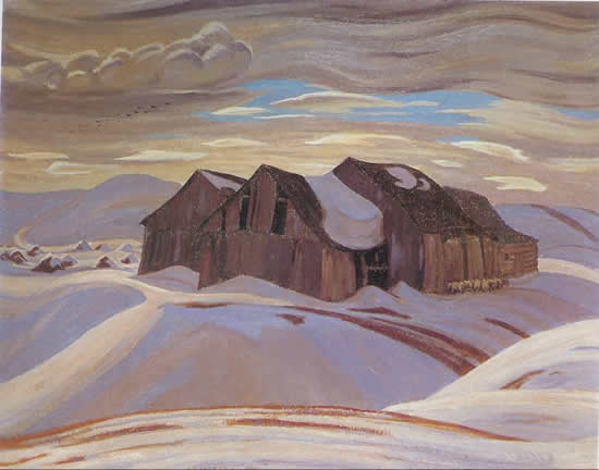 Group of Seven: A. Y. Jackson, Barns II, 1926, oil on canvas, 81.6 x 102.1 cm (32 1/8 x 40 3/16 in.), Art Gallery of Ontario, Toronto, Canada.
