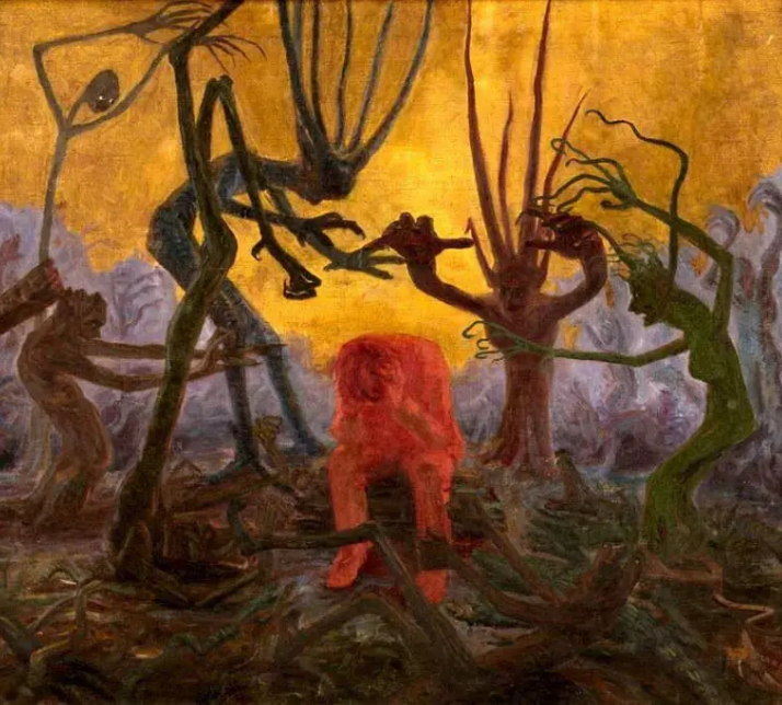 halloween paintings: 10 Halloween Paintings: Antanas Žmuidzinavičius, Grief, 1906, Lithuanian National Museum of Art, Vilnus, Lithuania. Artdone.
