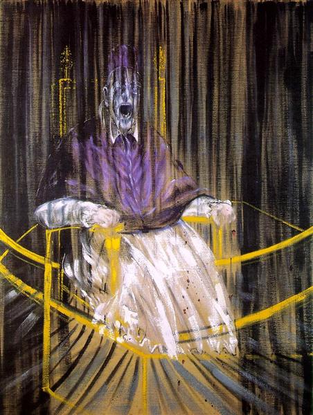 Francis Bacon paintings: Francis Bacon, Study after Velázquez’s Portrait of Pope Innocent X, 1953. Francis Bacon Estate.
