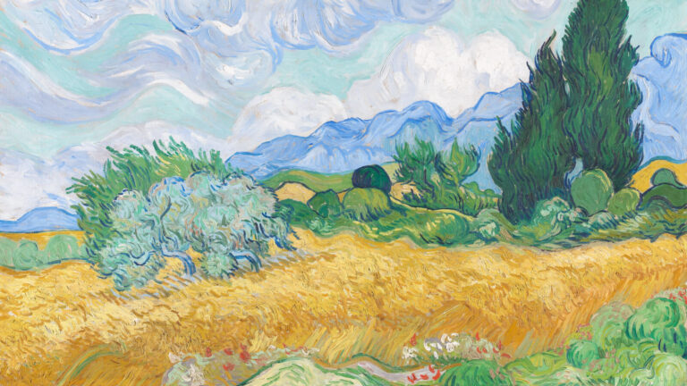 wheatfield with cypresses: Vincent van Gogh, Wheatfield with Cypresses, 1889, National Gallery, London, UK. Detail.
