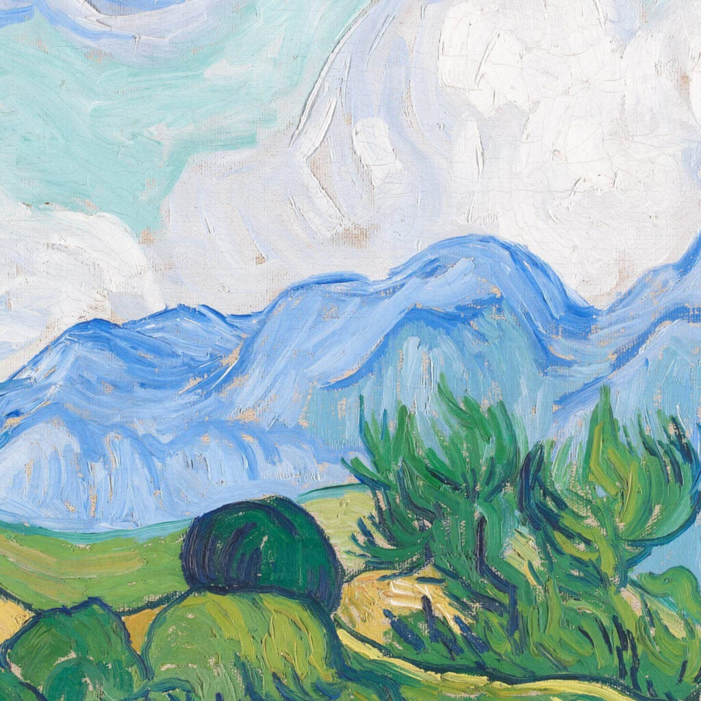 wheatfield with cypresses: Vincent van Gogh, Wheatfield with Cypresses, 1889, National Gallery, London, UK. Detail.
