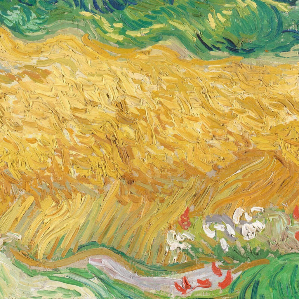 wheatfield with cypresses: Vincent van Gogh, Wheatfield with Cypresses, 1889, National Gallery, London, UK. Detail.
