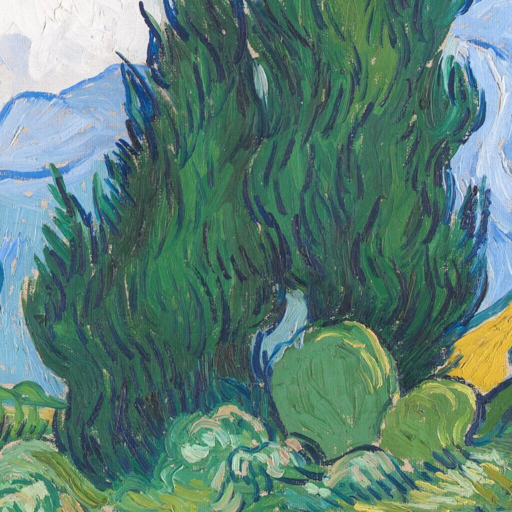 wheatfield with cypresses: Vincent van Gogh, Wheatfield with Cypresses, 1889, National Gallery, London, UK. Detail.
