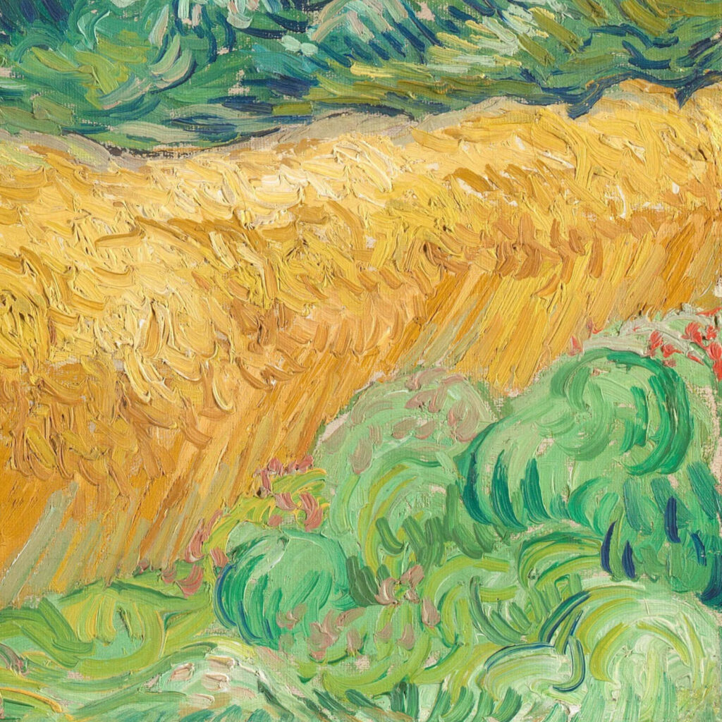 wheatfield with cypresses: Vincent van Gogh, Wheatfield with Cypresses, 1889, National Gallery, London, UK. Detail.
