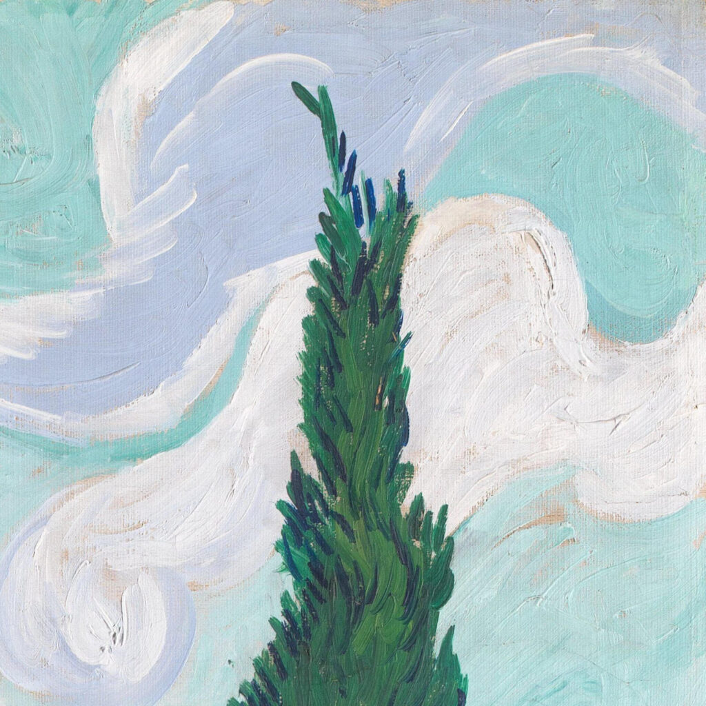 wheatfield with cypresses: Vincent van Gogh, Wheatfield with Cypresses, 1889, National Gallery, London, UK. Detail.
