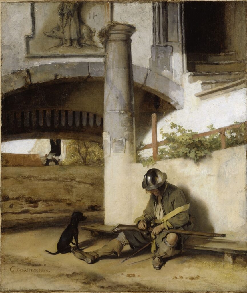 Carel Fabritius: Carel Fabritius, The Sentry, 1654, Staatliches Museum Schwerin, Schwerin, Germany.
