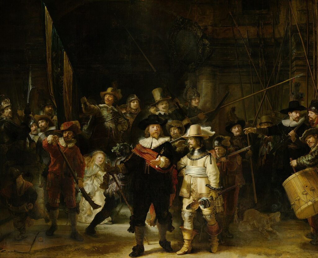 Carel Fabritius: Rembrandt, The Night Watch, 1642, Rijksmuseum, Amsterdam, Netherlands.
