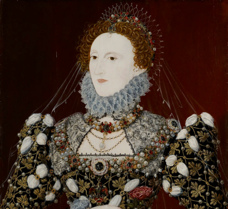 Phoenix Portrait: Nicholas Hilliard (attr.), Queen Elizabeth I (Phoenix Portrait), c. 1575, National Portrait Gallery, London, UK. Detail.
