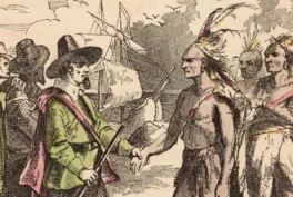 The Real History of Thanksgiving. Samoset is depicted as welcoming Pilgrims in Plymouth in 1621 in this book illustration published in 1853. History.