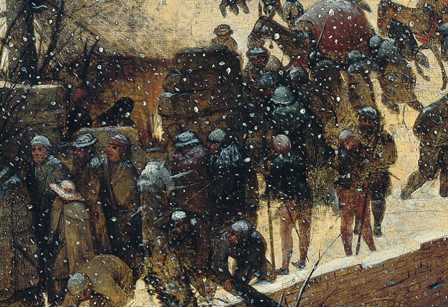 Pieter Bruegel winter: Pieter Bruegel the Elder, Adoration of the Magi in the Snow, 1563, Am Römerholz, Winterhur, Switzerland. Detail.
