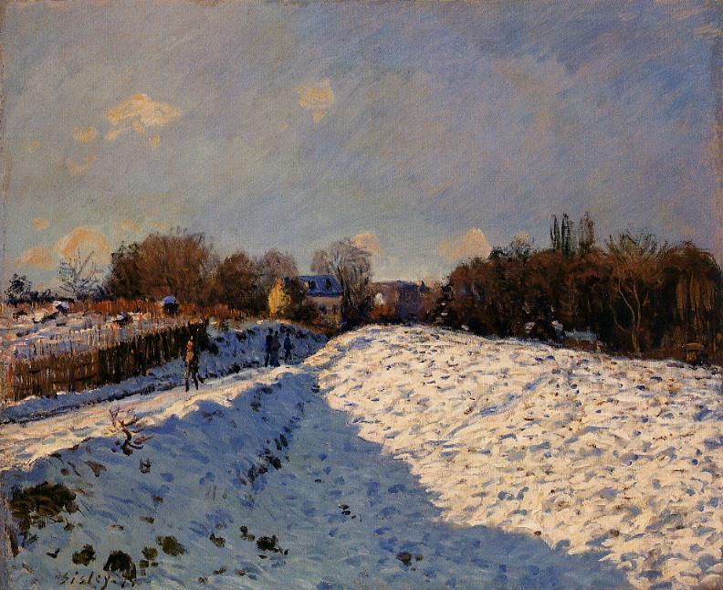 Impressionist winter landscapes: Alfred Sisley, The Effect of Snow at Argenteuil, 1874, private collection.
