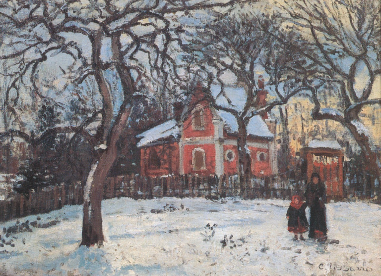 Impressionist winter landscapes: Camille Pissarro, Chestnut Trees at Louveciennes, 1879, Musée d’Orsay, France, Paris.
