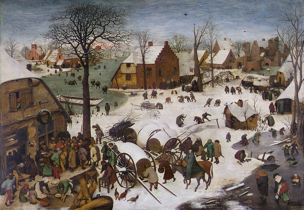 Pieter Bruegel winter: Pieter Bruegel the Elder, The Census at Bethlehem, 1566, Oldmasters Museum, Brussels, Belgium.
