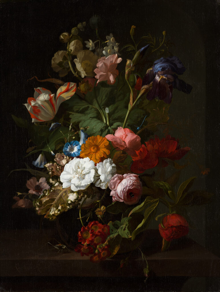 floral still life: Rachel Ruysch, Vase with Flowers, 1700, Mauritshuis, the Hague, Netherlands.
