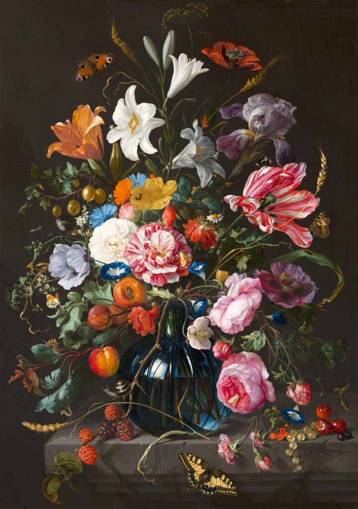 floral still life: Jan Davidsz de Heem, Vase of Flowers, 1670, Mauritshuis, the Hague, Netherlands.
