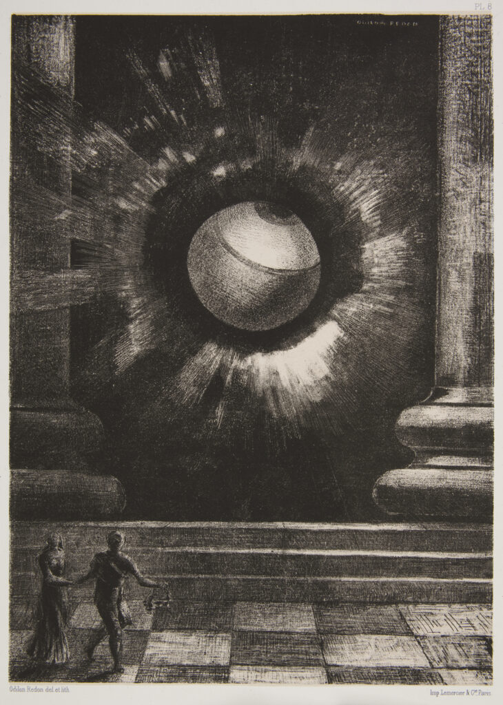 National museum in kraków: Odilon Redon, Vision, Plate 8 from the portfolio: Dans le rêve (In a Dream), 1879, lithograph on Chinese paper, National Museum in Kraków, Kraków, Poland.
