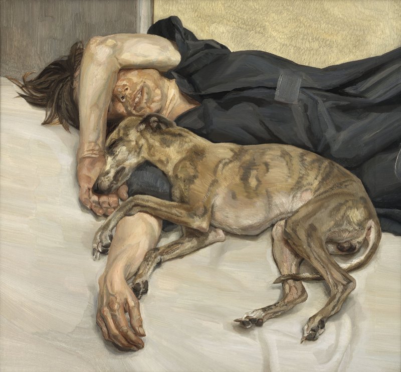 Artists dogs: Artists and Their Dogs: Lucian Freud, Double Portrait, 1985–1986, private collection, © The Lucian Freud Archive. All rights reserved 2023/Bridgeman Images. Thyssen-Bornemisza Museum.
