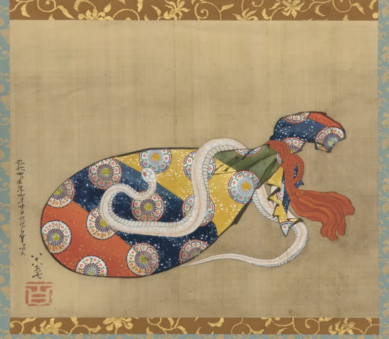 Snake art: Katsushika Hokusai, The Lute and the White Snake of Benten (Sarasvati), 1847, National Museum of Asian Art, Smithsonian, Washington DC, USA
