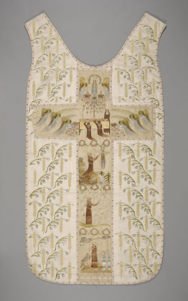 National museum in kraków: Maria née Młodzianowska Szymonowicz, Embroidered chasuble with scenes from the life of Saint Francis, 1911–1912, silk, grodetur, embroidery, National Museum in Kraków, Kraków, Poland.
