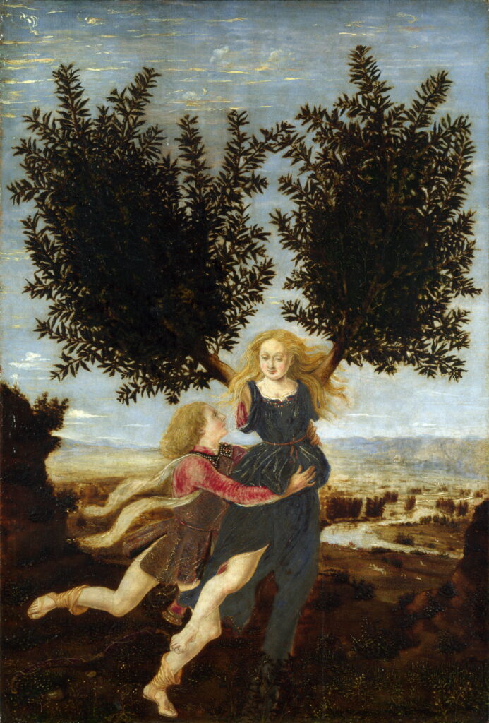 Apollo and Daphne: Piero del Pollaiolo, Apollo and Daphne, 1470–1480, National Gallery, London, UK.
