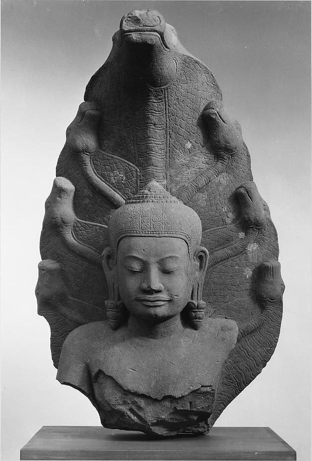 Snake art: Sandstone Buddha Protected by a Seven-headed Naga, 12th–13th century, Metropolitan Museum of Art, New York City, NY, USA.
