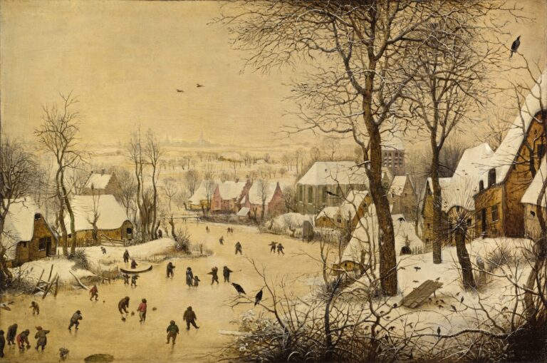 Pieter Bruegel winter: Pieter Brueghel the Elder, Winter Landscape with a Bird Trap, 1565, Royal Museums of Fine Arts of Belgium, Brussels, Belgium.
