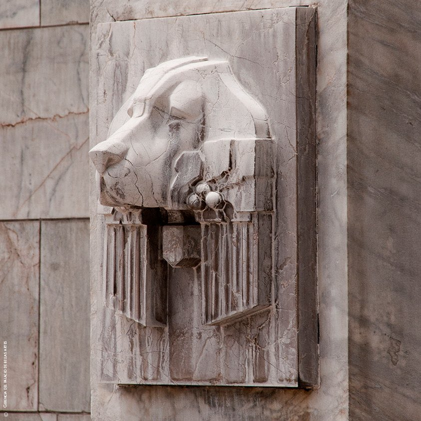 Artists dogs: Artists and Their Dogs: Aida, detail from the façade of Palacio de Bellas Artes, Mexico City, Mexico. MXC.
