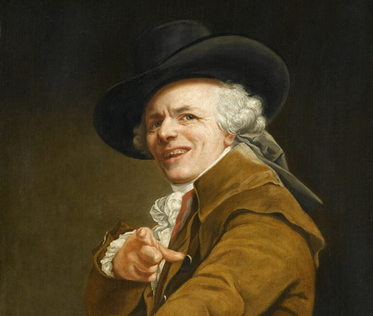 Joseph Ducreux: Joseph Ducreux, Self-Portrait in the Guise of a Mocker, 1793, Louvre, Paris, France. Detail.
