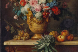 Anne Vallayer-Coster, Still Life with Flowers in an Alabaster Vase and Fruit, 1783, National Gallery of Art, Washington, DC, USA. Detail.