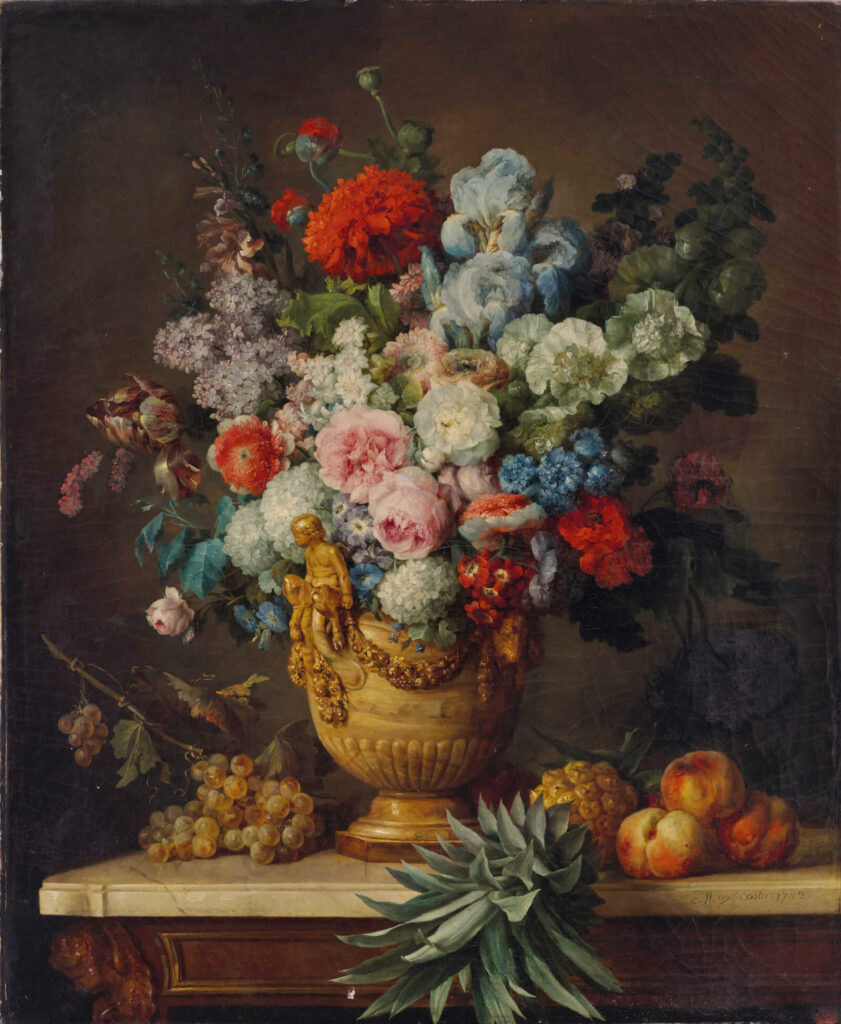 Anne Vallayer-Coster Still Life with Flowers: Anne Vallayer-Coster, Still Life with Flowers in an Alabaster Vase and Fruit, 1783, National Gallery of Art, Washington, DC, USA.
