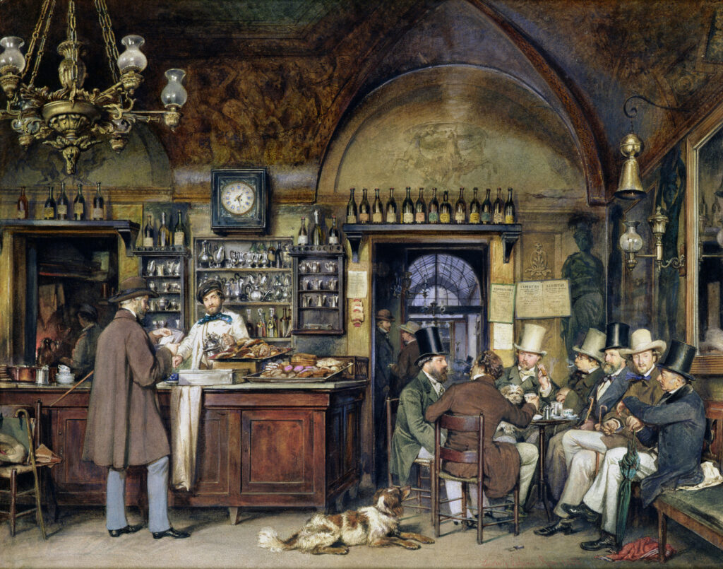 coffee painting: Ludwig Passini, Artist in Caffè Greco in Rome, 1856, Hamburger Kunsthalle, Hamburg, Germany.
