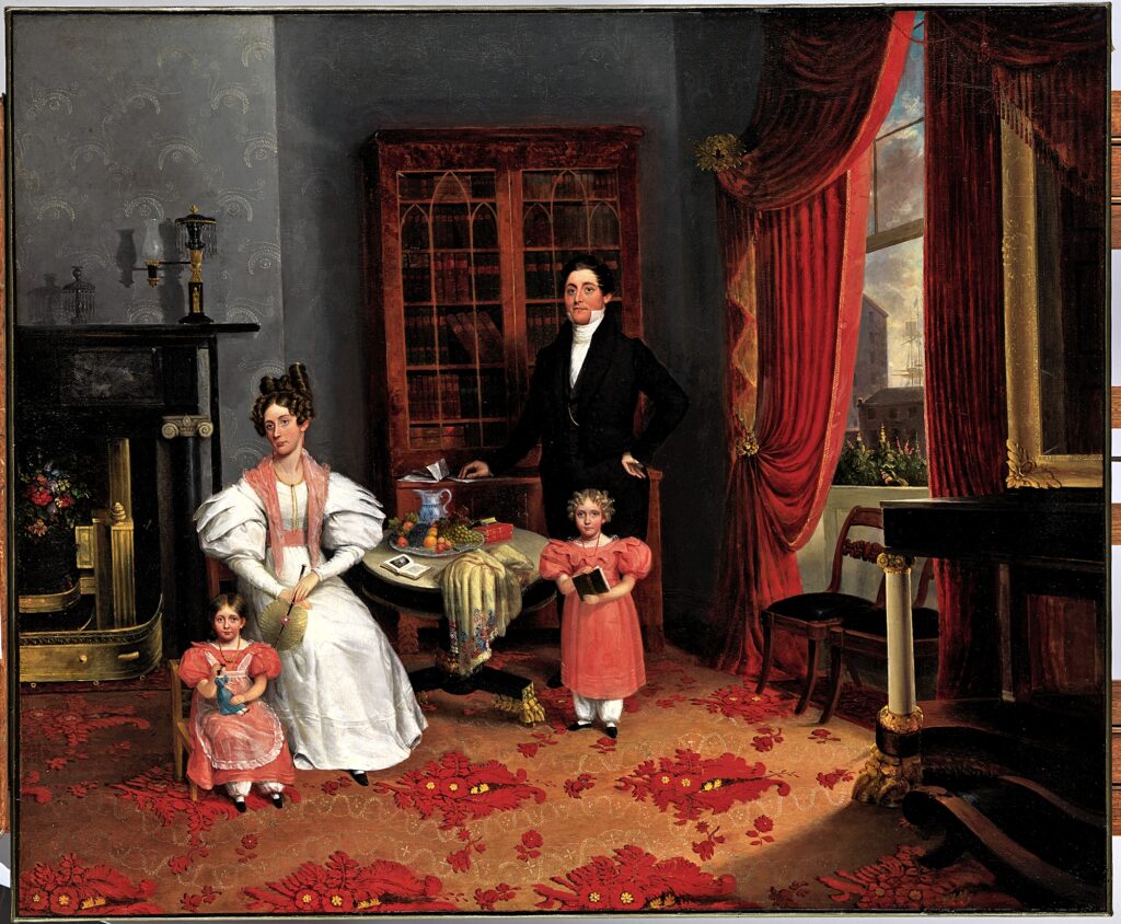 coffee painting: George W. Twibill Jr. (attributed), The Family of John Q. Aymar, ca. 1833, Metropolitan Museum of Art, New York City, NY, USA.
