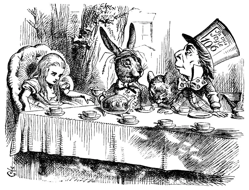 fairytales in art: John Tenniel, Mad Tea Party, 1865. Medium.
