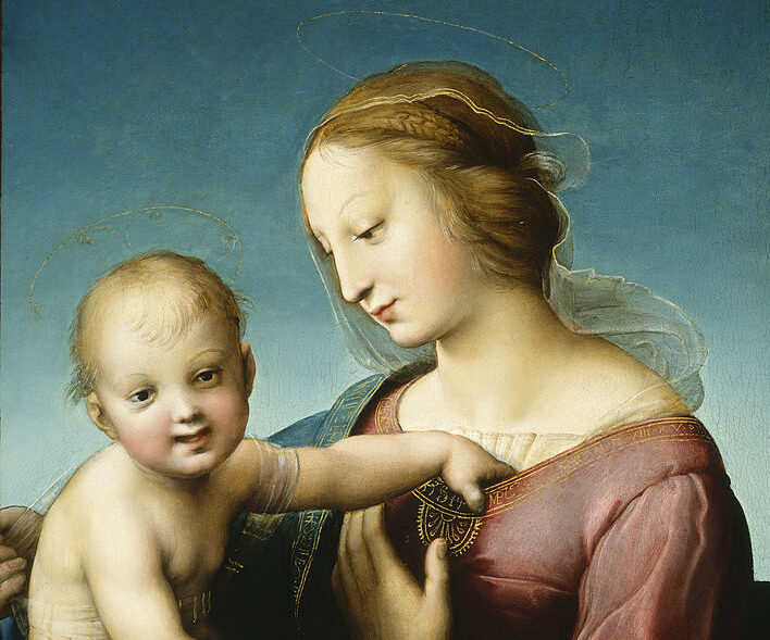 Virgin Mary paintings: Raphael, The Niccolini-Cowper Madonna, 1508, National Gallery of Art, Washington, DC, USA. Detail.
