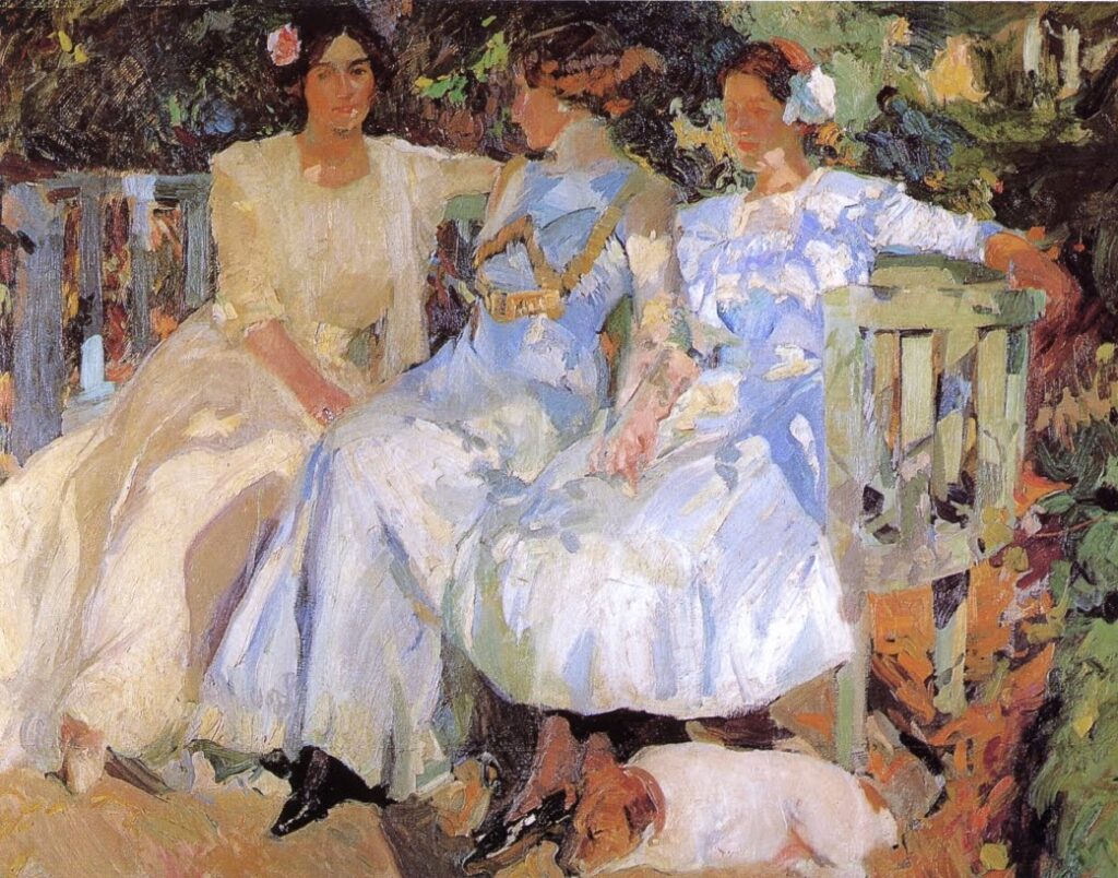 Joaquin Sorolla Paintings: Joaquín Sorolla, My Wife and Daughters in the Garden, 1910, private collection.
