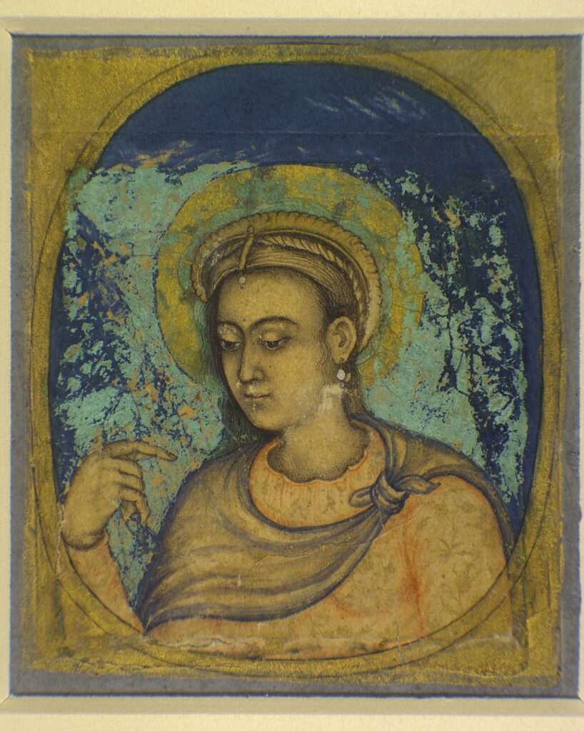 Virgin Mary paintings: Attributed to Manohar Das, Portrait of Madonna, c. 1600, Harvard Art Museums, MA, USA.
