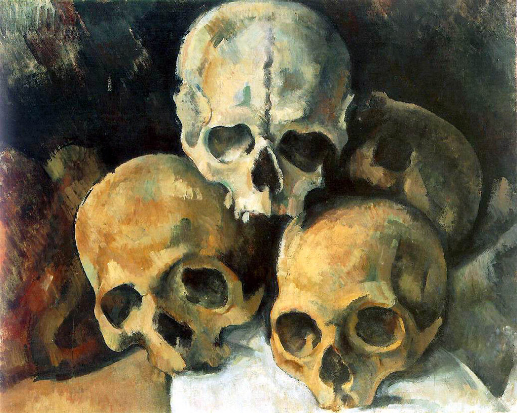 paul cézanne paintings: Paul Cézanne, Pyramid of Skulls, c. 1901, private collection.
