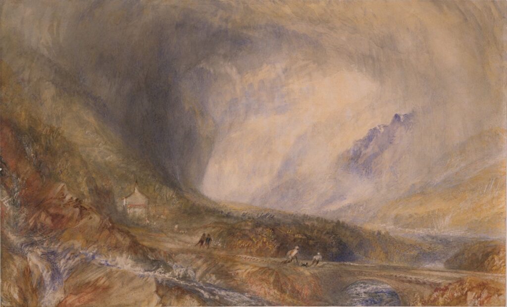 Turner exhibition: J. M. W. Turner, Storm in the Pass of St. Gotthard, Switzerland, 1845 Image courtesy of the Whitworth, The University of Manchester
