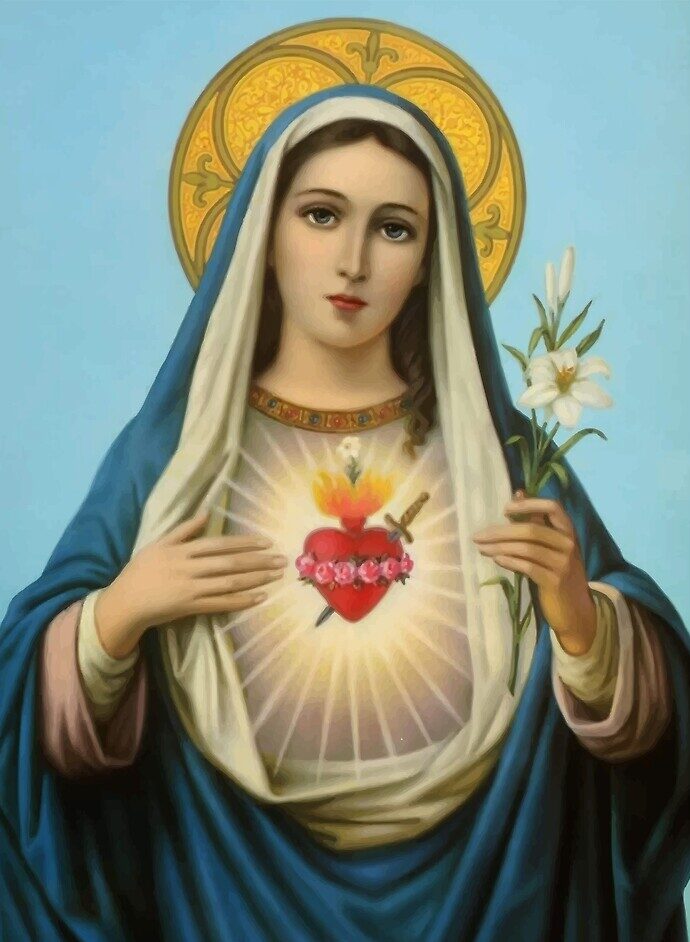 Virgin Mary paintings: Traditional image of Virgin Mary available as poster art. Amazon.
